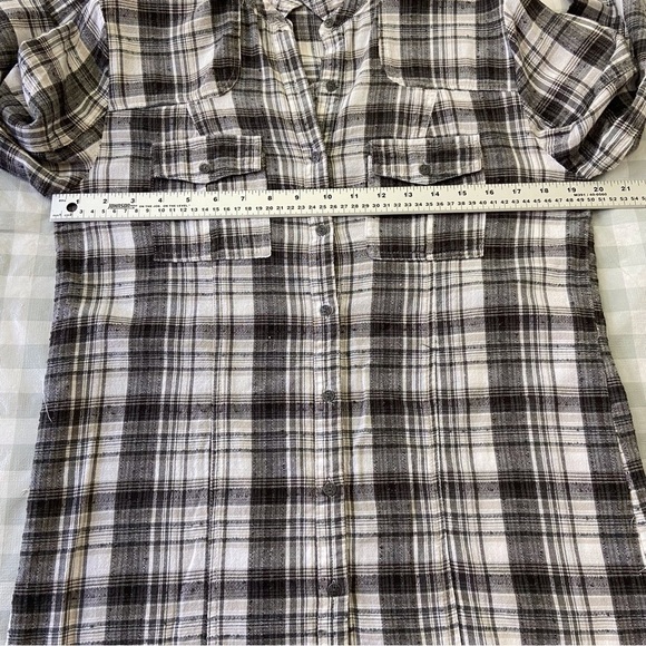 Free people dress tunic plaid black white fringe size small lightweight cotton - Picture 7 of 11